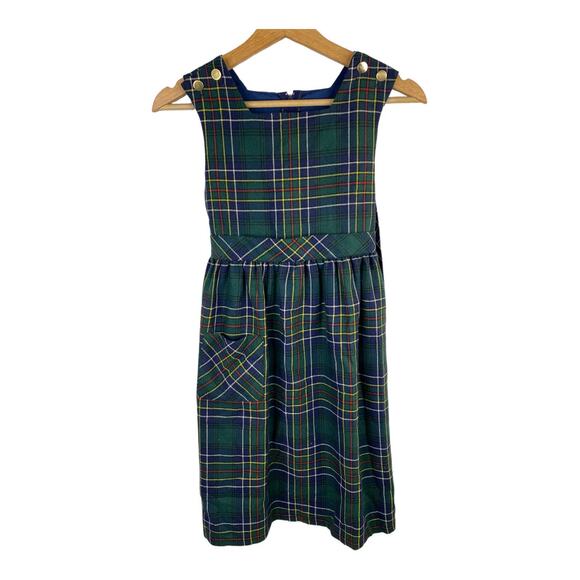 Florence Eiseman Girls size 12 Plaid Jumper Dress Tartan Blue Green Tie Waist - Picture 1 of 7